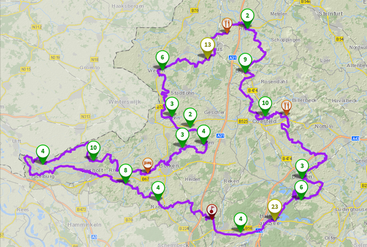 Karte für den Westkurs mit allen Sehenswürdigkeiten